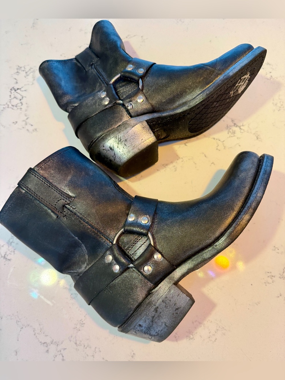 Women’s Frye Harness 8R boots black and metallic silver 8.5 engineer campus - Picture 7 of 9